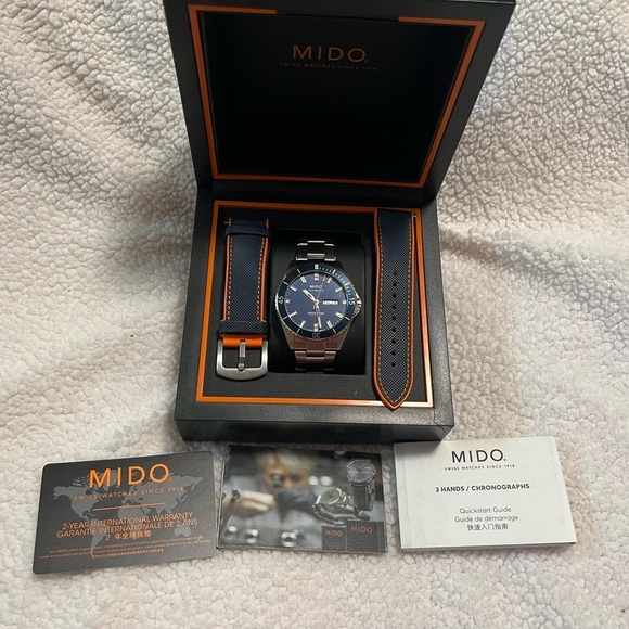 Mido Silver Watch with Blue Dial and Extra Strap - Picture 3 of 8